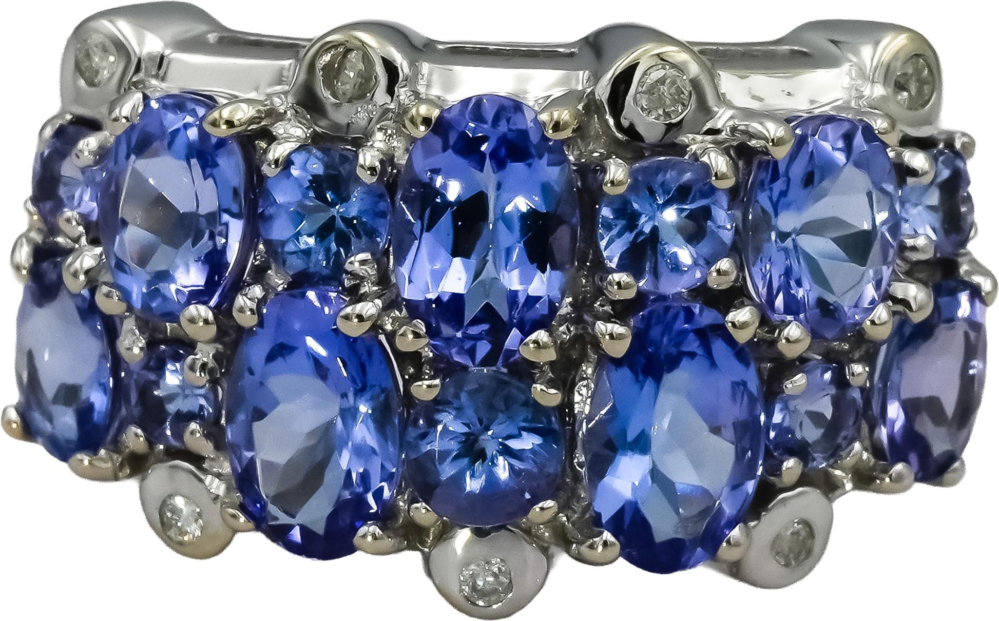 14k White Gold Oval and Round Tanzanite Ring 3.0CT Size 8 w/ Diamond Accents