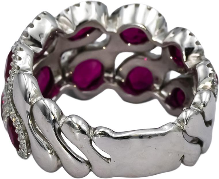 14k White Gold Round Diamond Oval Ruby Band Ring 4.71CT Size 7.5