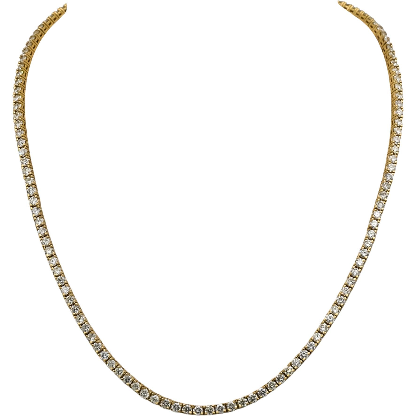 14k Yellow Gold Round Diamond Tennis Necklace 8.62CT