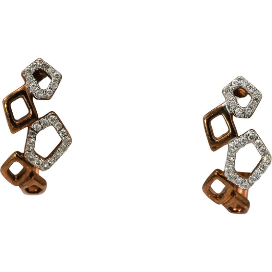 9k Rose Gold Round Diamond Abstract Curved Dangle Earrings 0.25CT