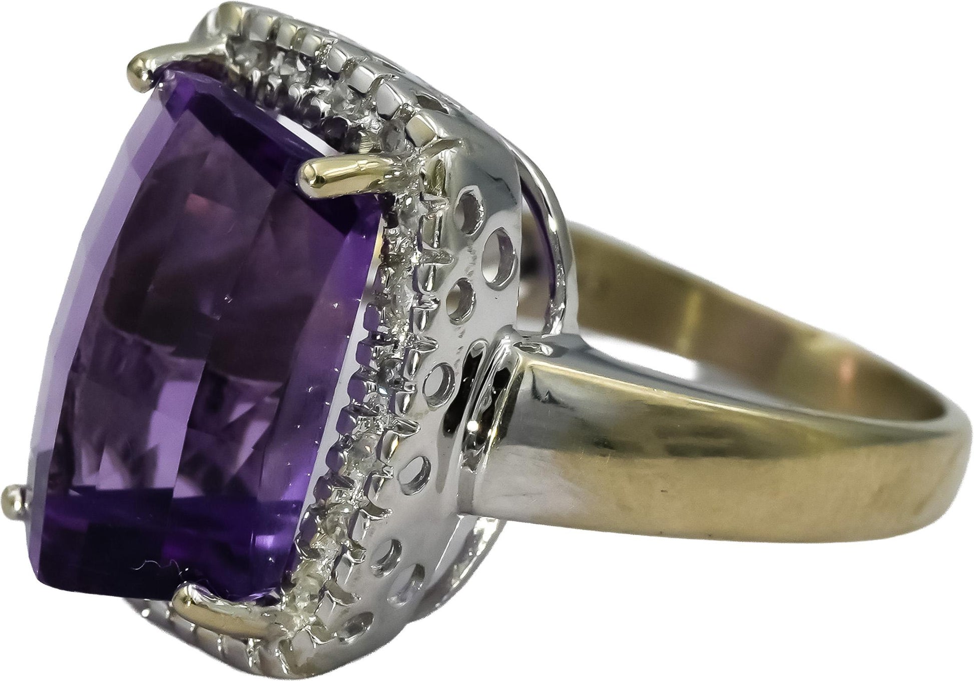 14k White Gold Diamond and Amethyst Cocktail Ring 8.17CT Size 7.75