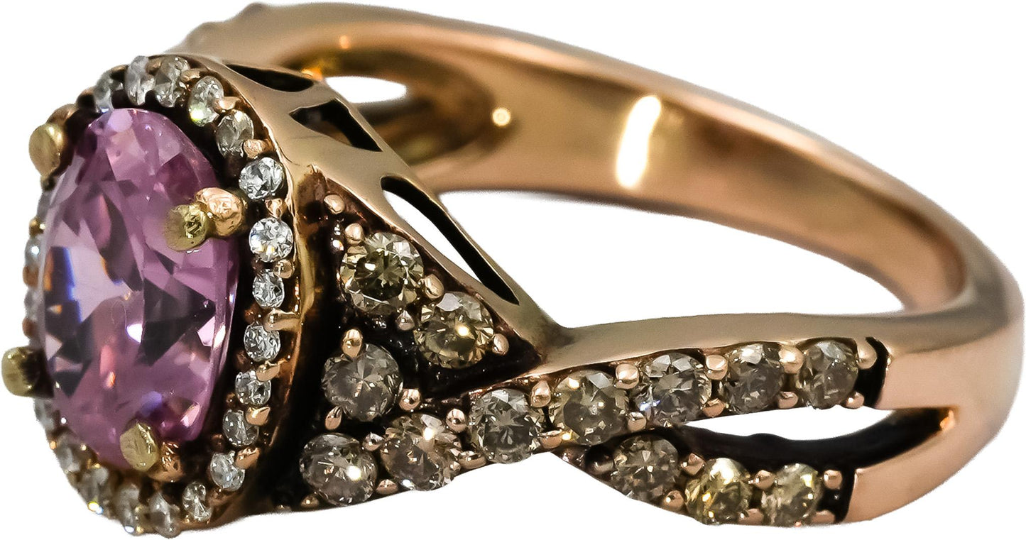 LE VIAN 18k Rose Gold Diamond and Pink Quartz Cocktail Ring 0.60CT Size 6.25