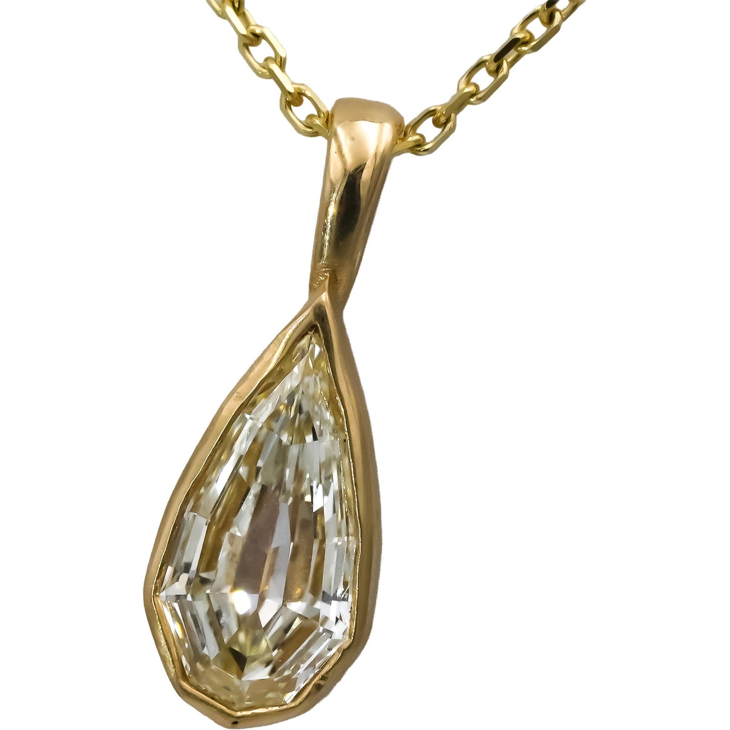 14k Gold VS Pear Step Cut Light Yellow Diamond Solitaire Pendant Necklace 0.99CT
