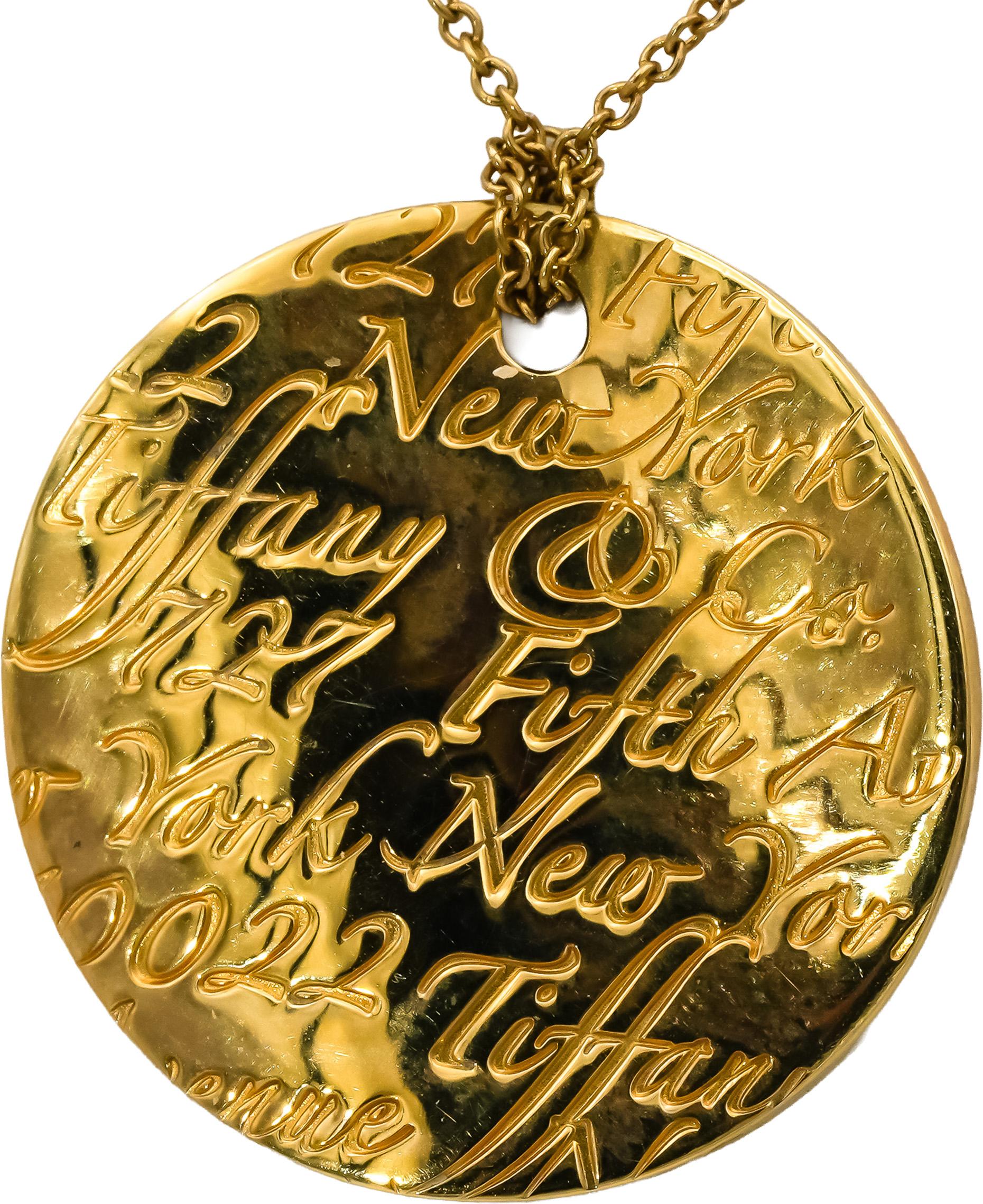 TIFFANY & CO. 18k Yellow Gold Paloma Picasso Olive Leaf Disc Pendant Necklace