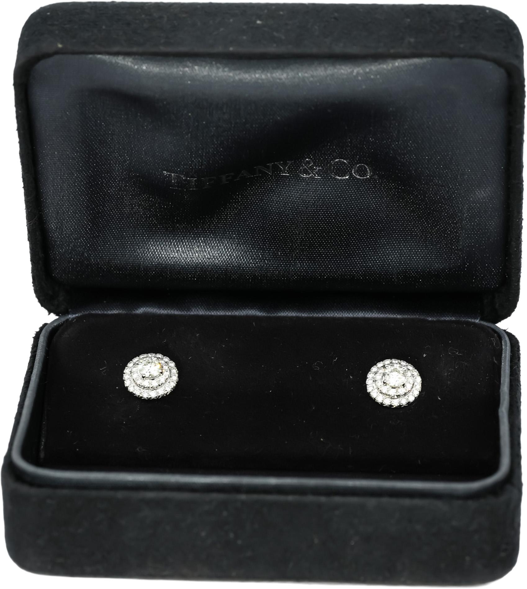 TIFFANY & CO. 18k White Gold Diamond Soleste Stud Earrings w/ Box 0.95CT