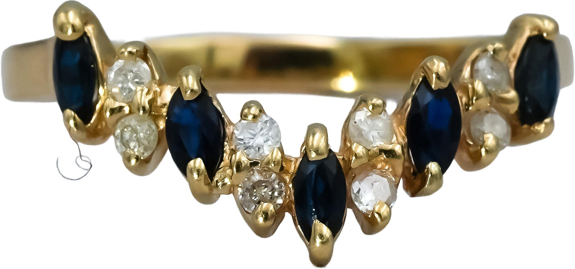 14k Yellow Gold Round Diamond and Marquise Sapphire Band Ring 0.40CT Size 8.25