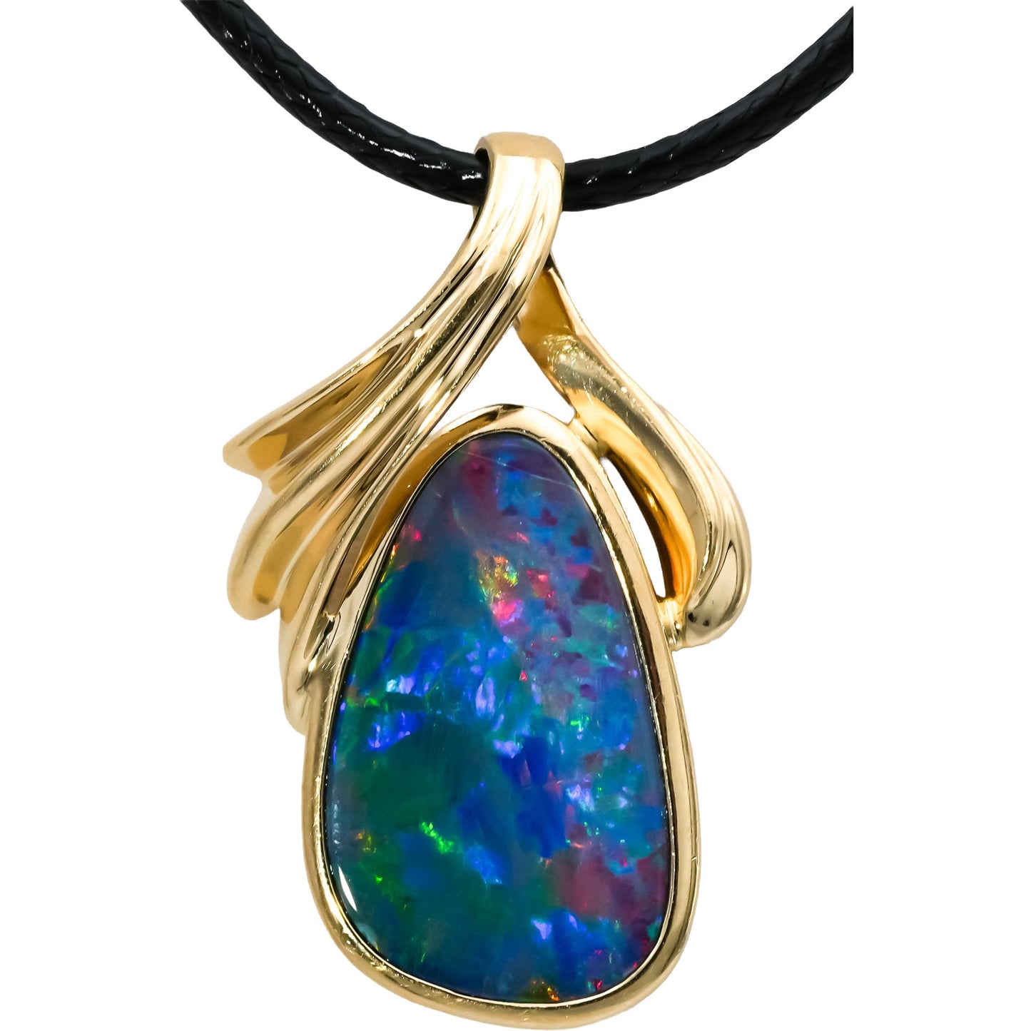 14k Yellow Gold Cabochon Opal Solitaire Pendant Necklace