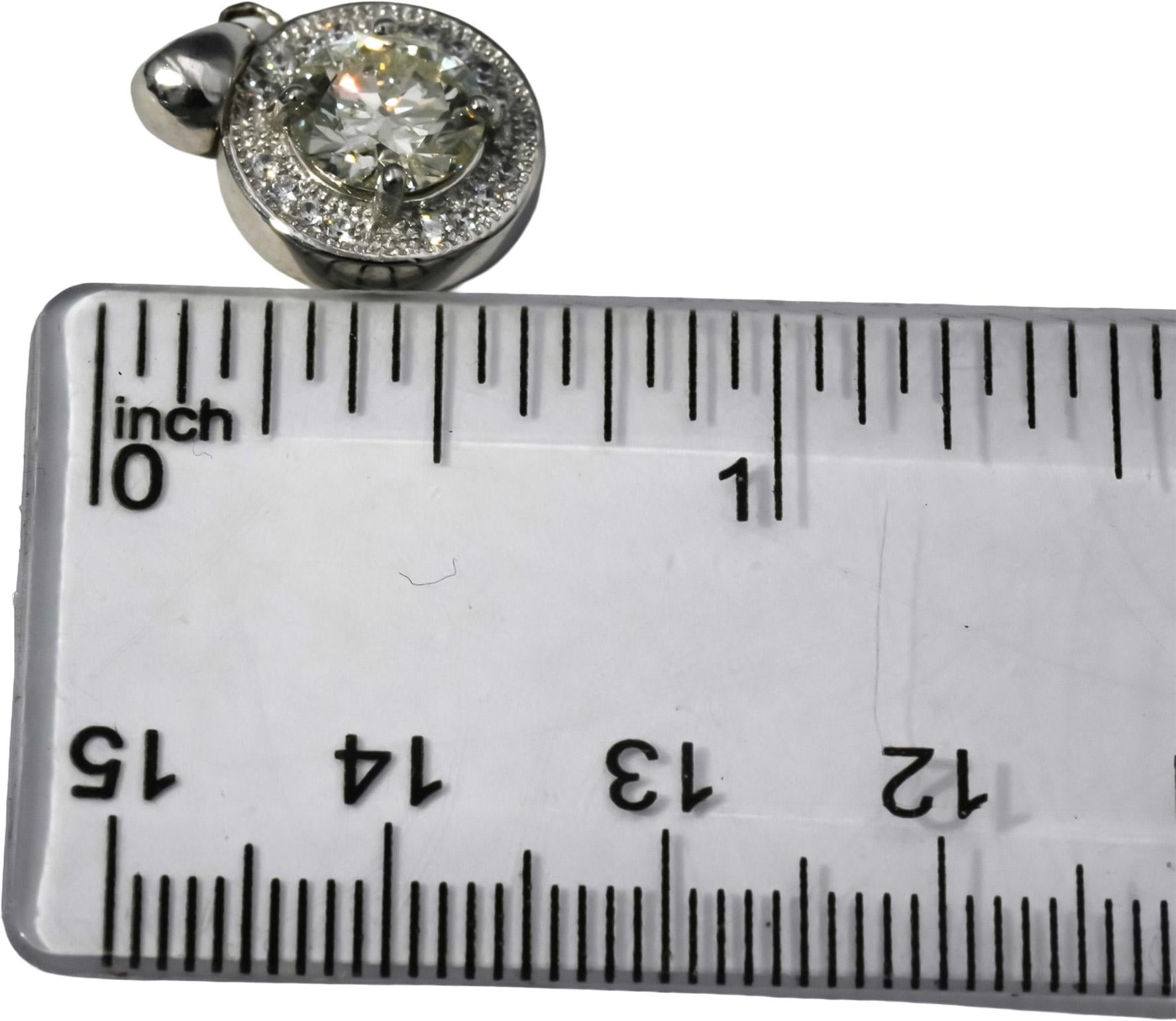 14k White Gold Round Diamond Pendant 1.78CT w/ 1.53CT Center
