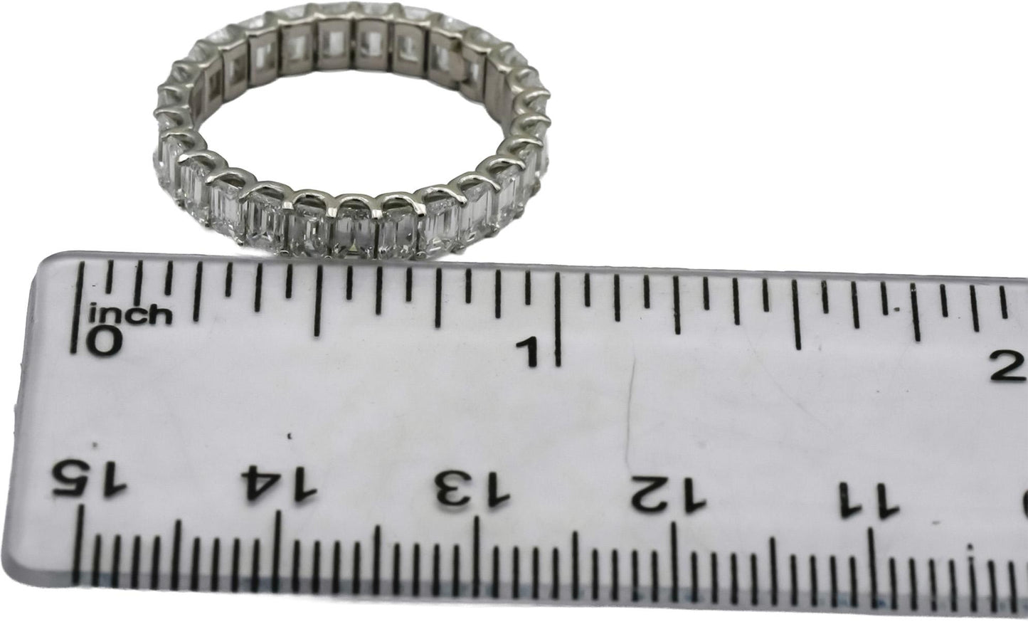 14k White Gold VS Emerald Cut Diamond Eternity Band Ring 3.23CT Size 7