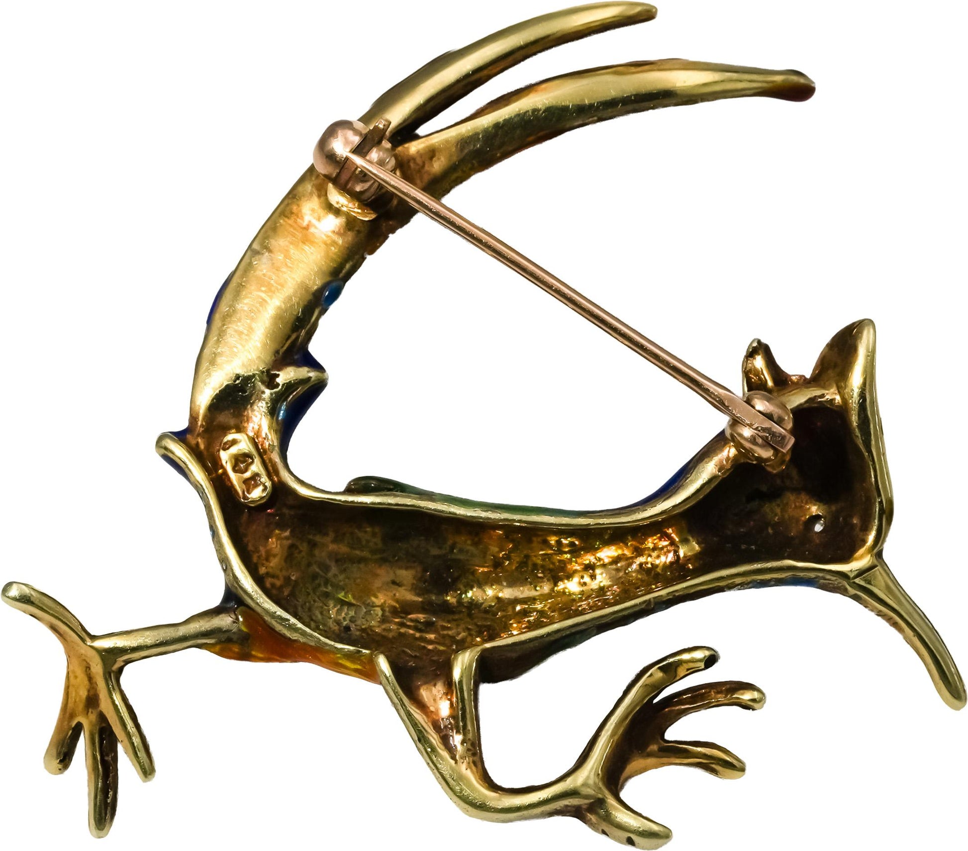 14k Yellow Gold Colorful Enamel Road Runner Brooch