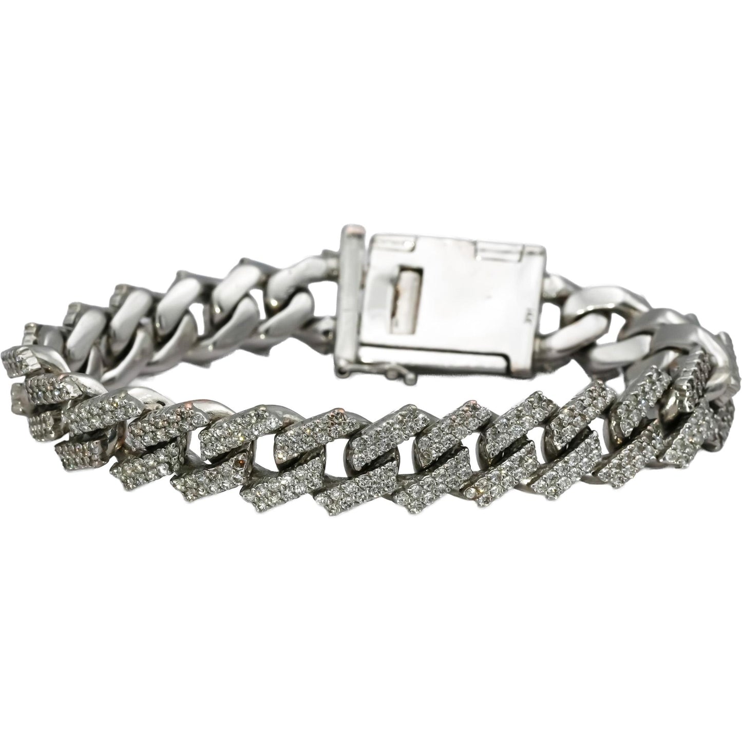 14k White Gold Round Diamond Iced Out Cuban Link Bracelet 10.0CT