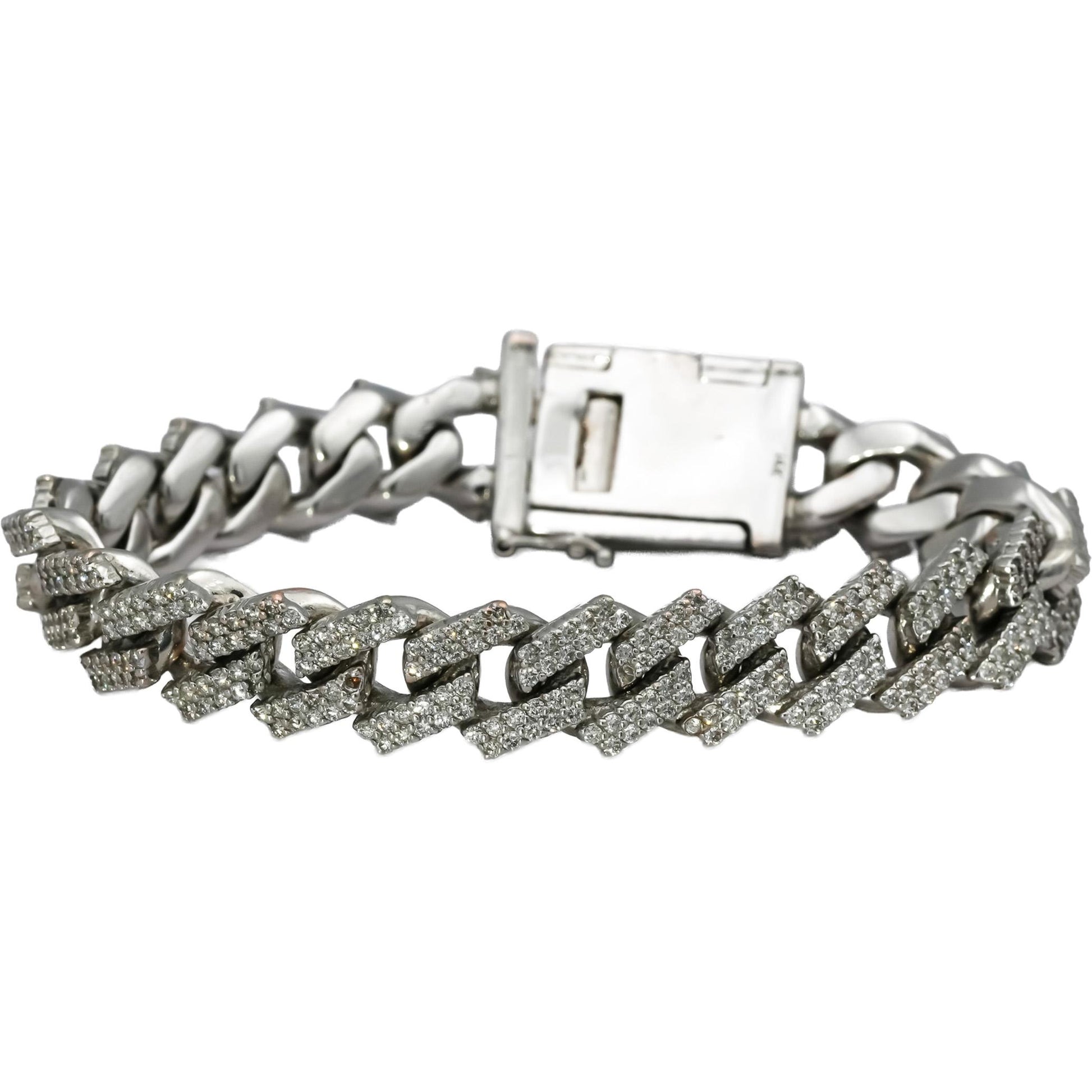 14k White Gold Round Diamond Iced Out Cuban Link Bracelet 10.0CT