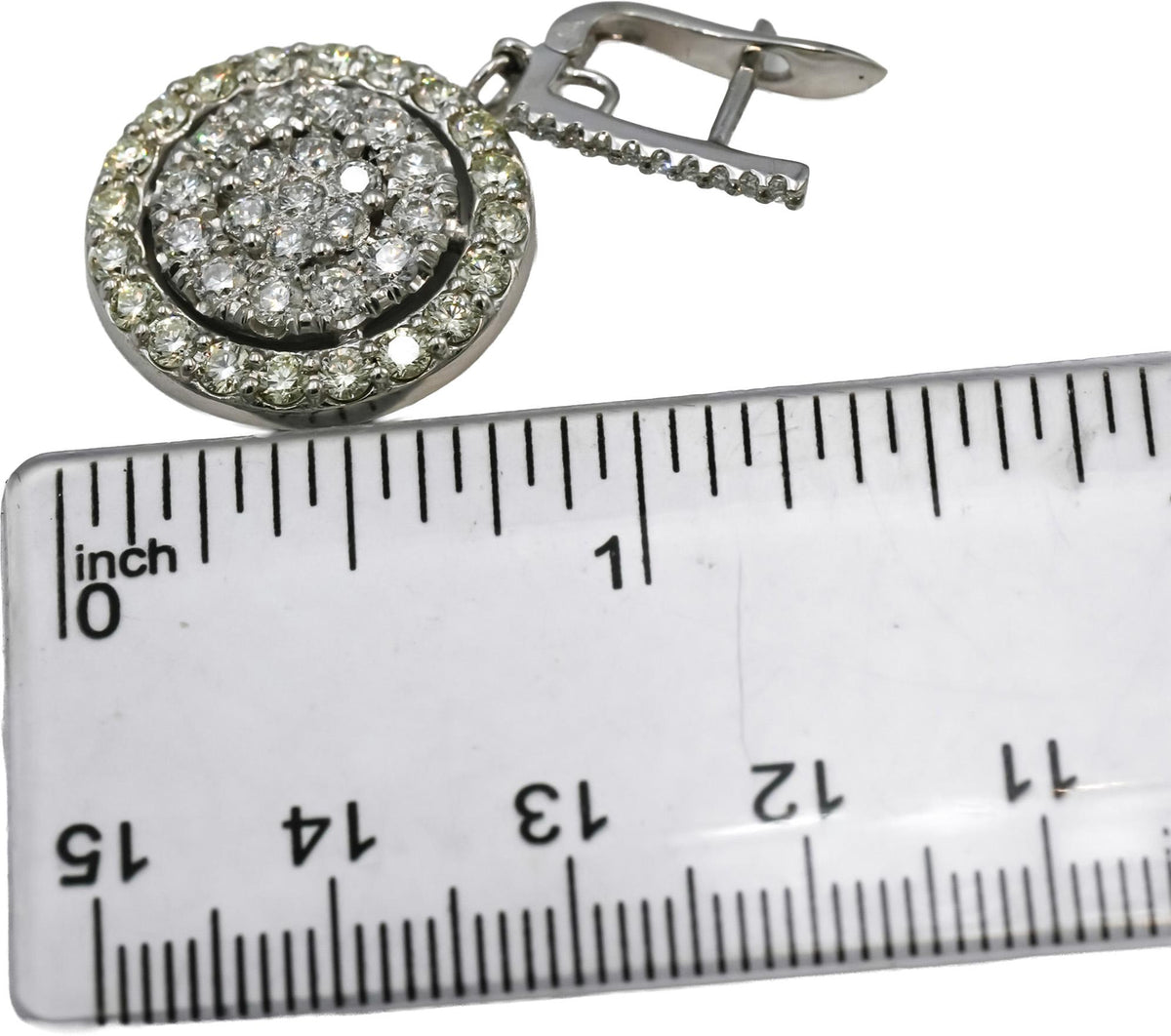 14k White Gold Round Diamond Cluster Circle Dangle Drop Earrings 4.0CT