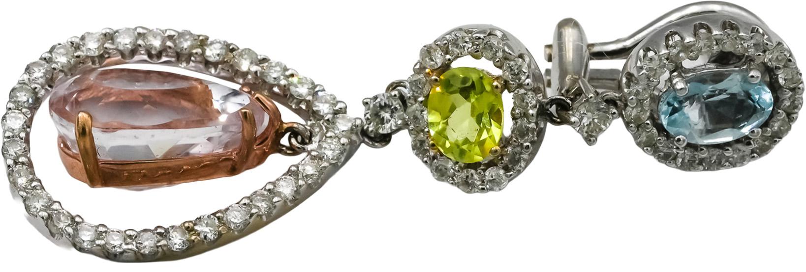18k White Gold Diamond Aquamarine Yellow Topaz Dangle Earrings 1.50CT