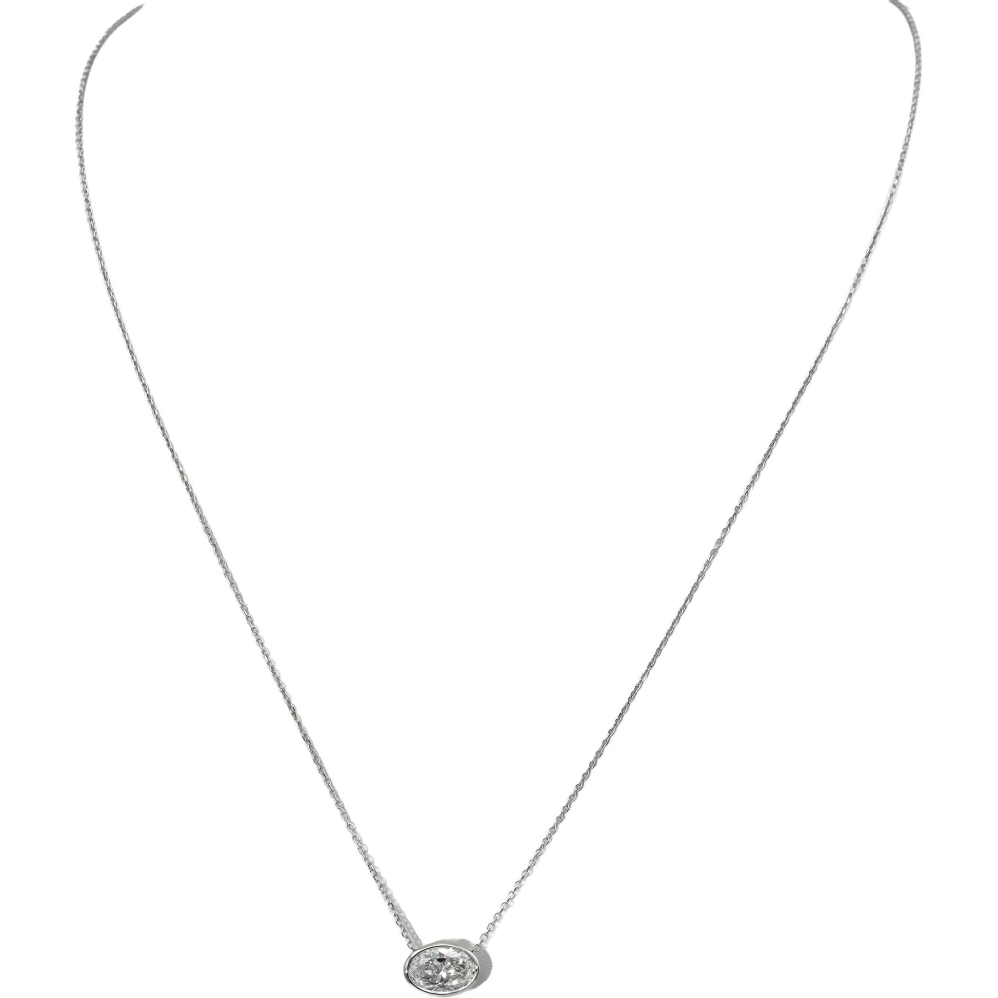 14k White Gold VS Oval Cut Lab-Grown Diamond Solitaire Pendant Necklace 0.98CT