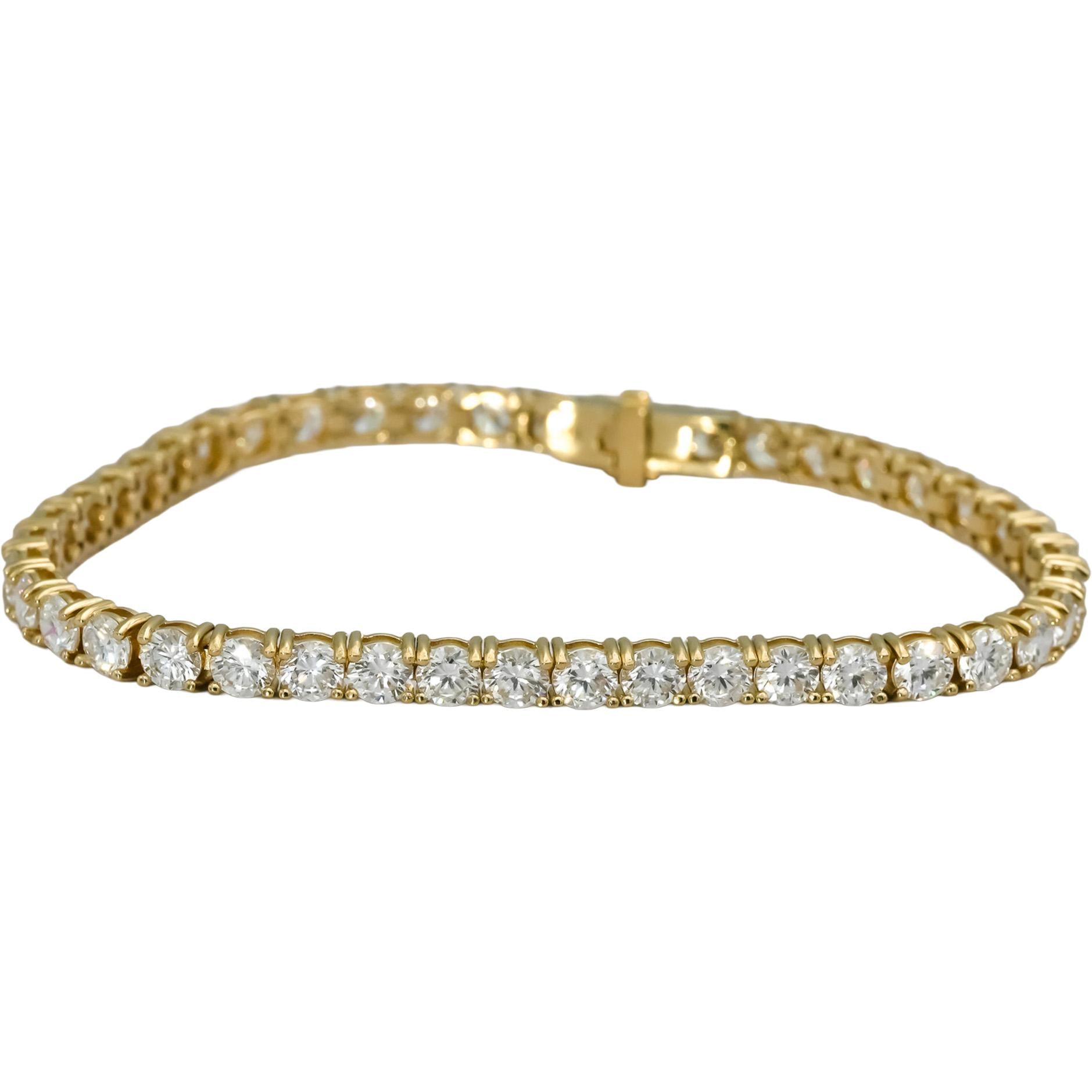 14k Yellow Gold VS Round Lab-Grown Diamond Tennis Bracelet 10.40CT