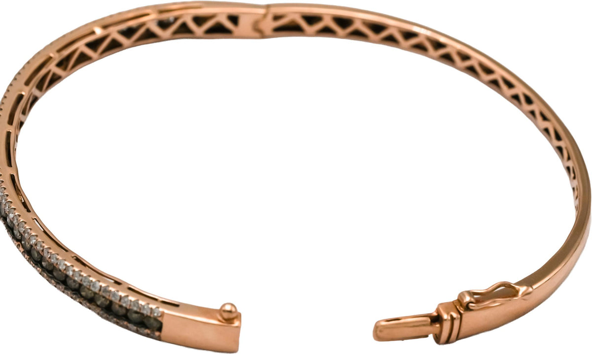 LE VIAN 14k Rose Gold White & Chocolate Diamond Hinged Bangle Bracelet 2.50CT