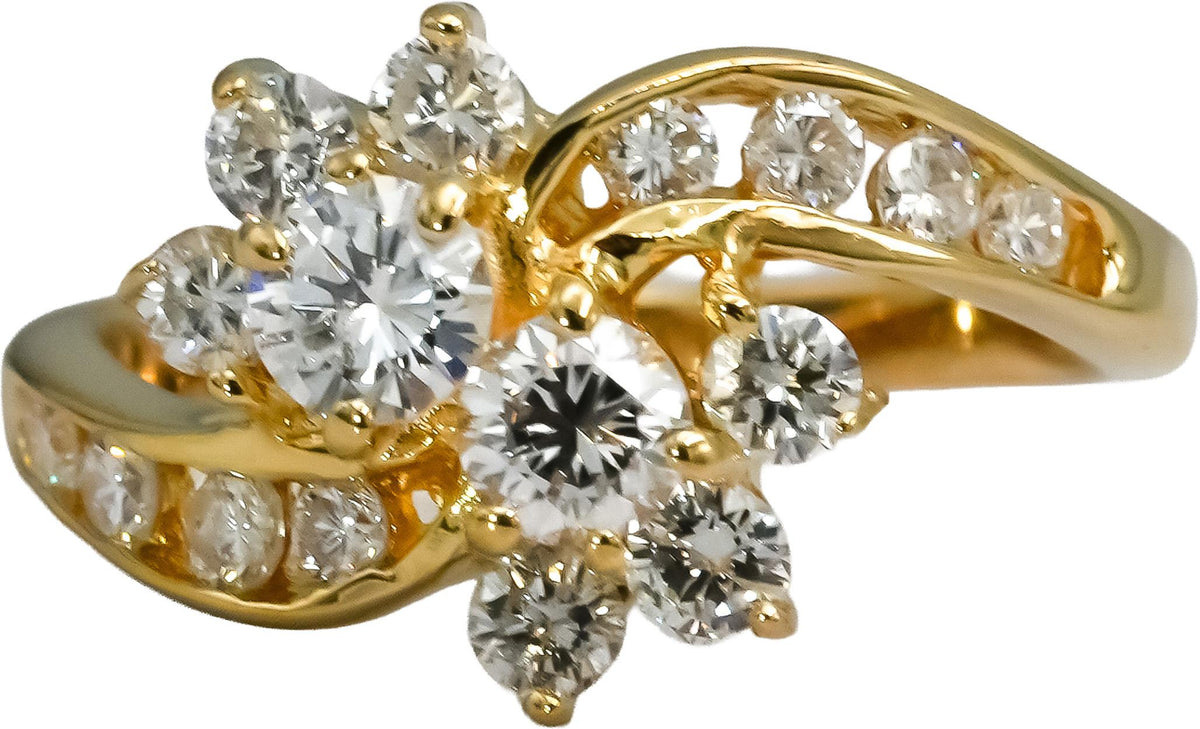 14k Yellow Gold VS Round Diamond Cluster Cocktail Ring 1.0CT Size 6.5