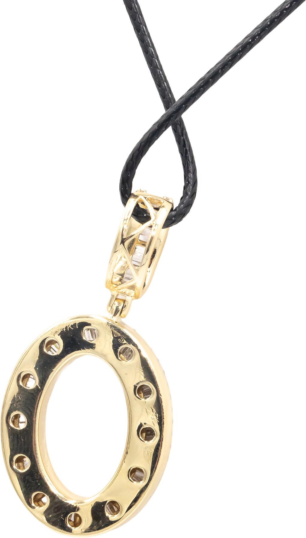 14k Yellow Gold Diamond Oval Pendant On Black Cord Necklace 2.50CT