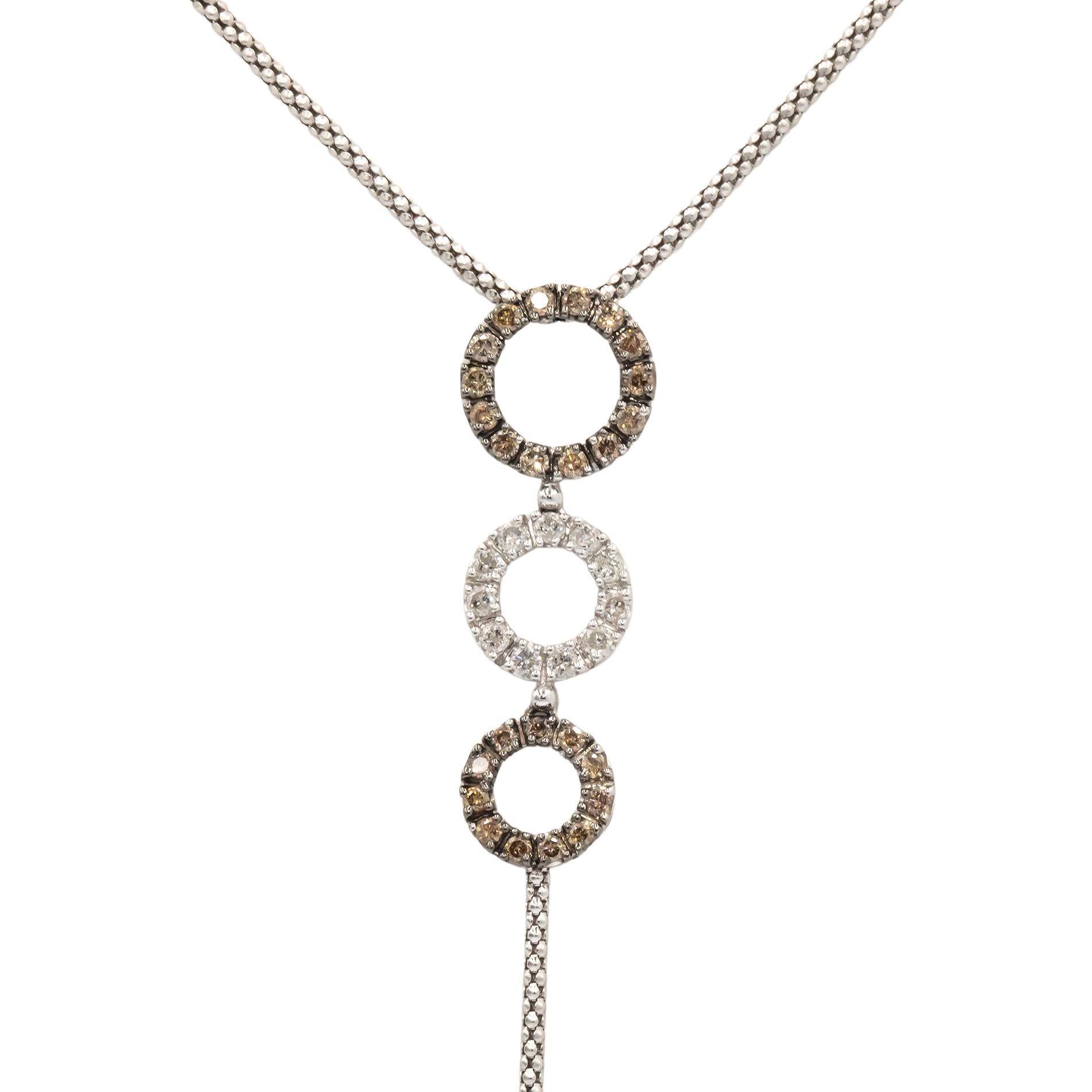 14k White Gold Round Diamond Circle Tassel Chain Necklace 1.0CT