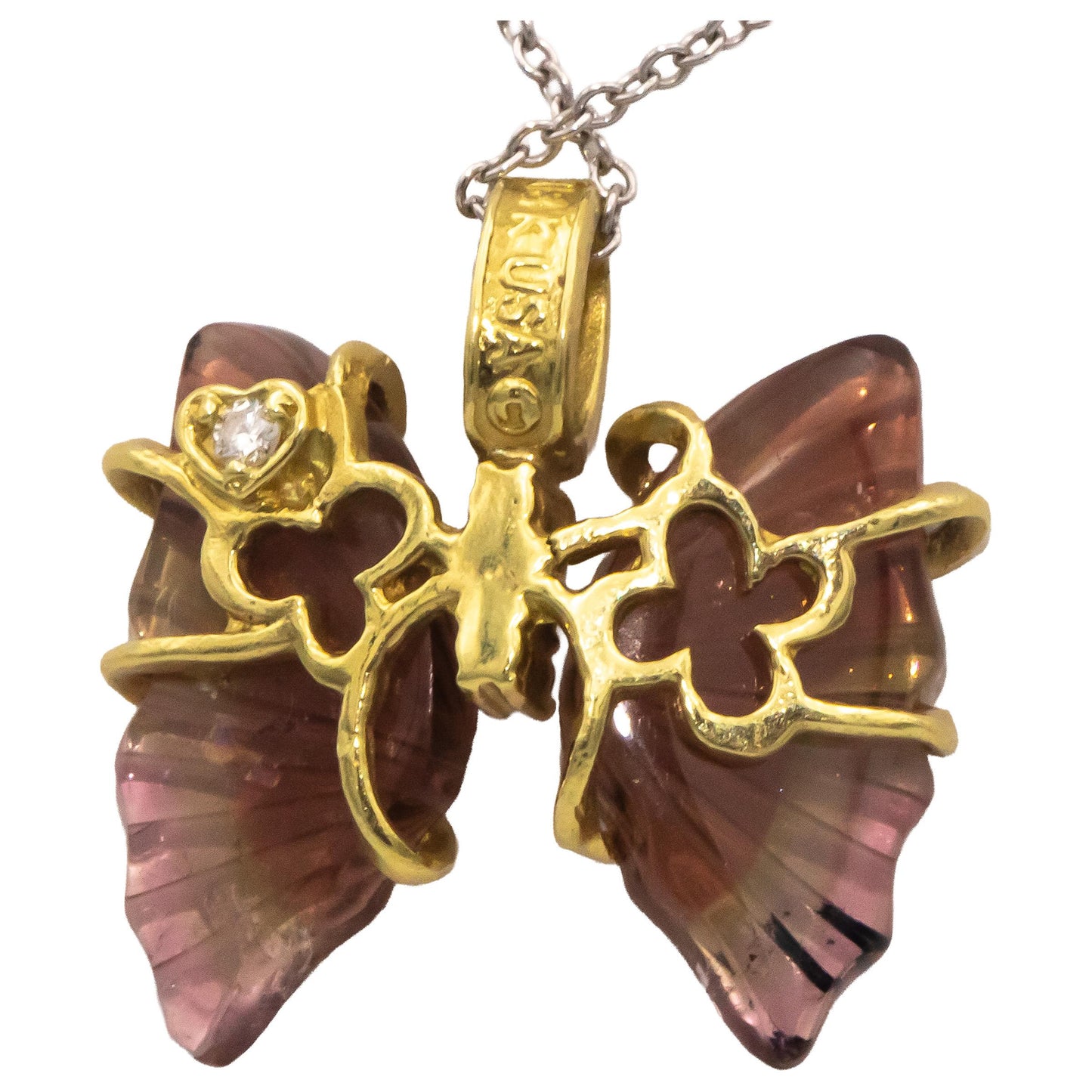 STAMBOLIAN 18k Gold 0.06CT Diamond and Tourmaline Butterfly Pendant Necklace