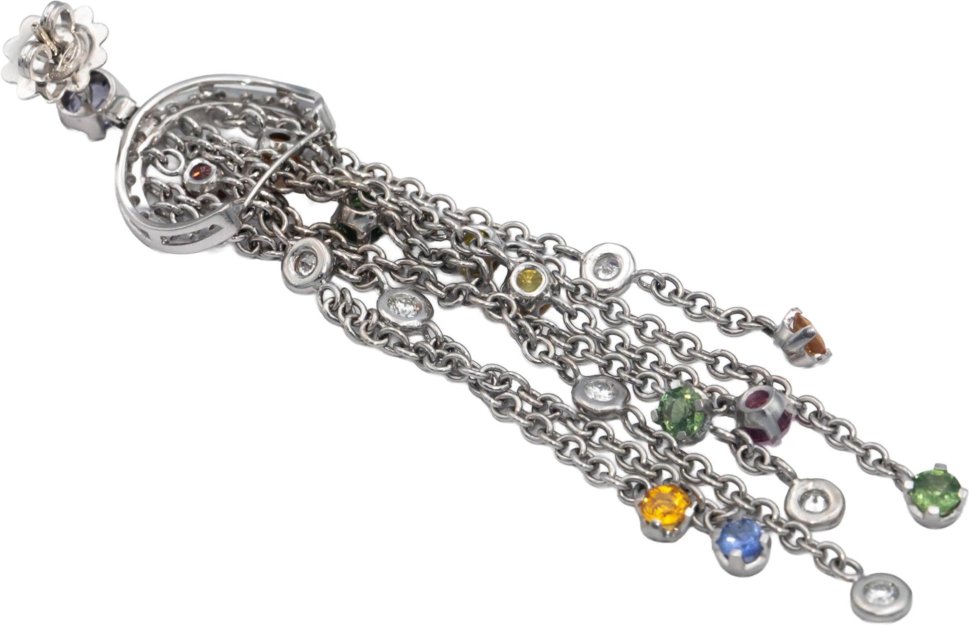 18k White Gold Diamond and Rainbow Sapphire Drop Dangle Tassel Earrings 8.0CT