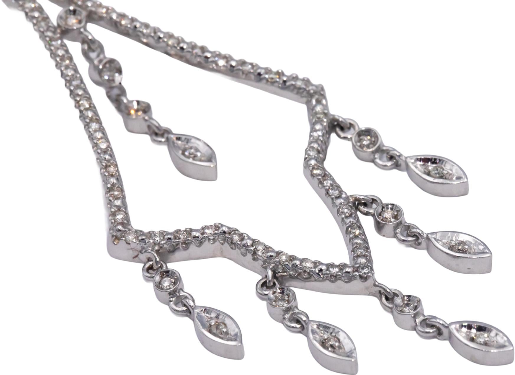 14k White Gold Round Diamond Chandelier Drop Dangle Earrings 0.50CT