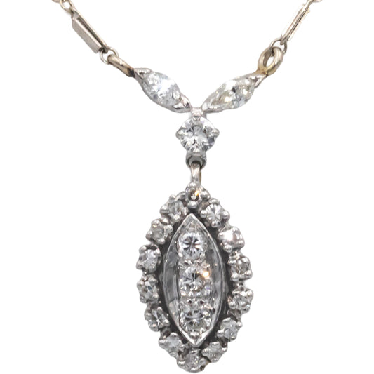 Vintage Antique 14k White Gold 0.75CT VS Diamond Fixed Pendant Necklace