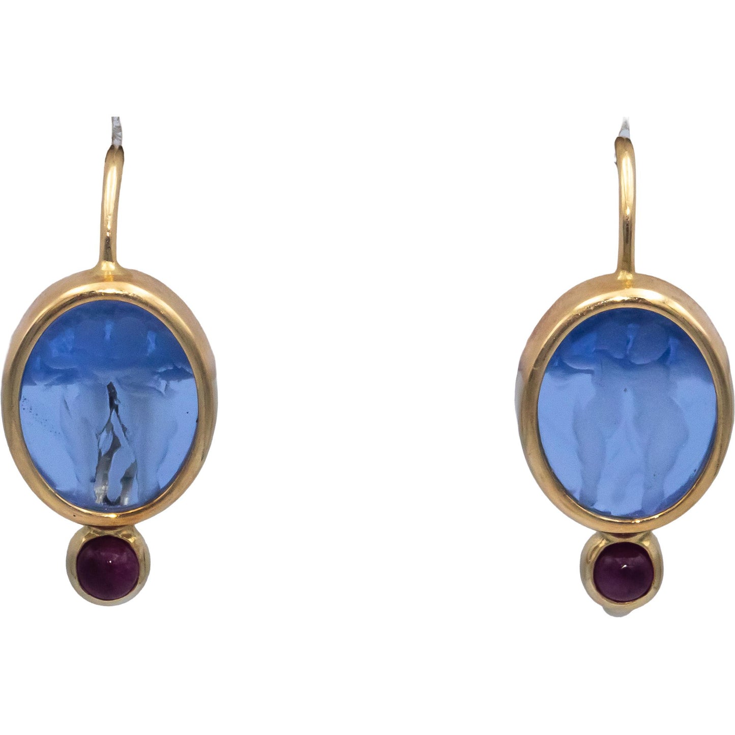 14K Yellow Gold 0.20CT Ruby and Carved Glass Dangle Earrings
