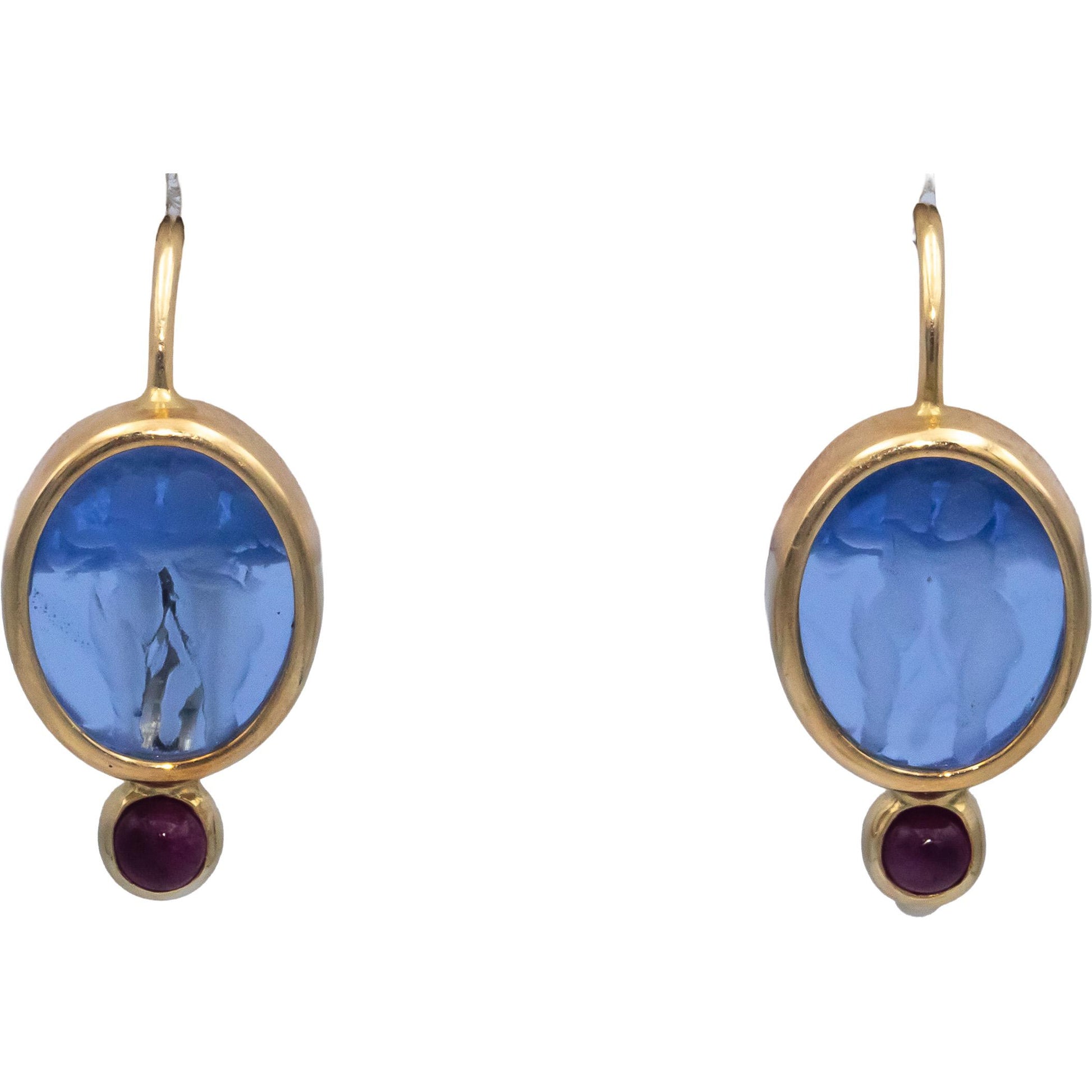 14K Yellow Gold 0.20CT Ruby and Carved Glass Dangle Earrings