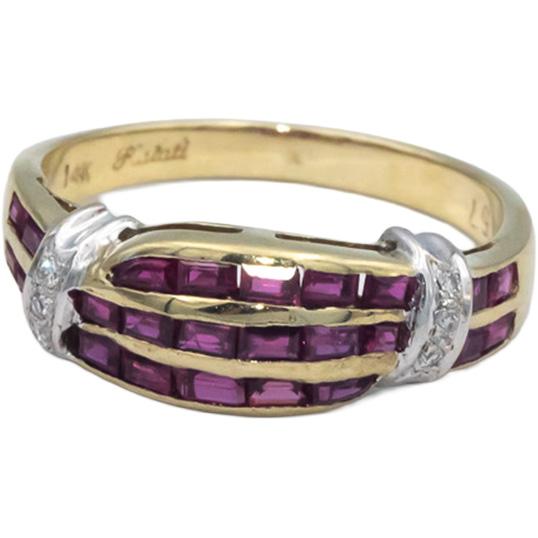 KALATI Designer 14k White & Yellow Gold 0.68CT Diamond and Ruby Ring Size 7.25