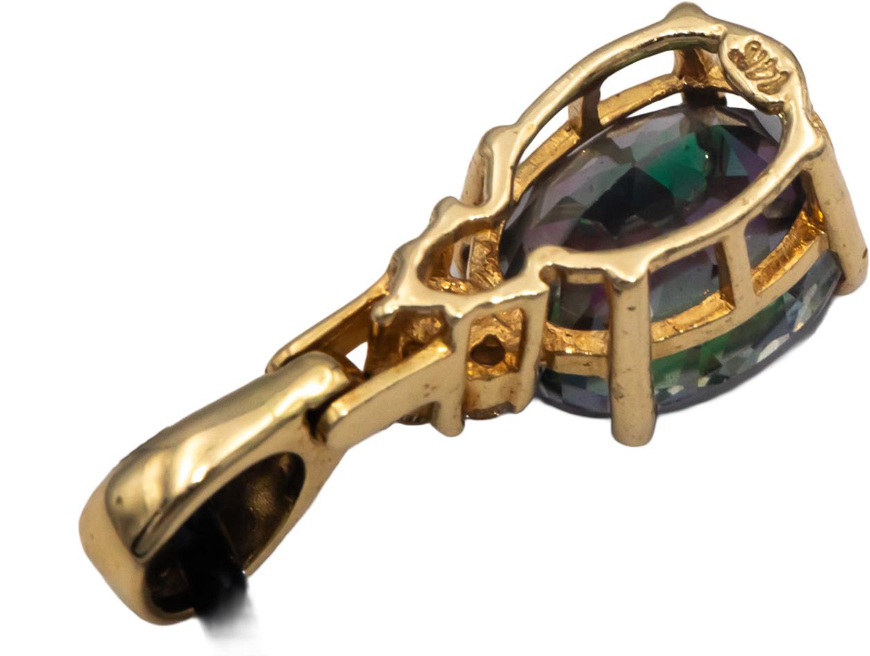 14k Yellow Gold 2.55CT Diamond and Mystic Topaz Pendant On Cord Necklace