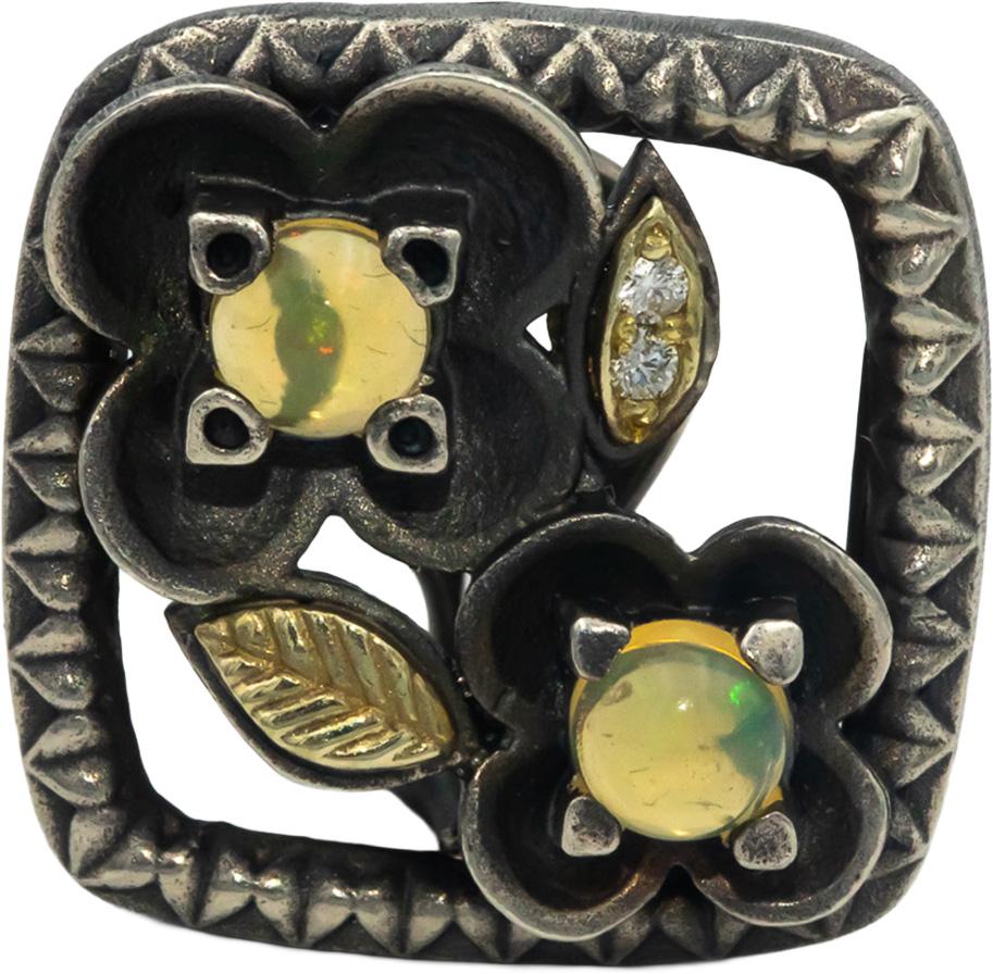 STAMBOLIAN 18k Gold Sterling Silver 2.10CT Diamond & Opal Flower Earrings