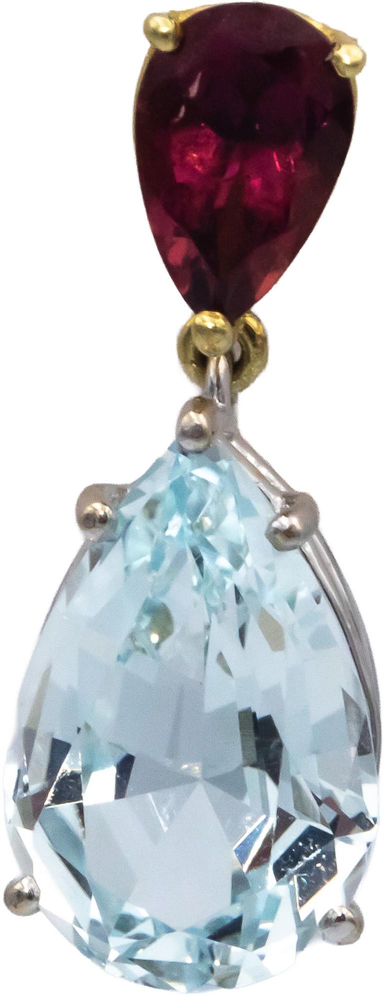 14k White & Yellow Gold 9.50CT Tourmaline and Aquamarine Drop Dangle Earrings