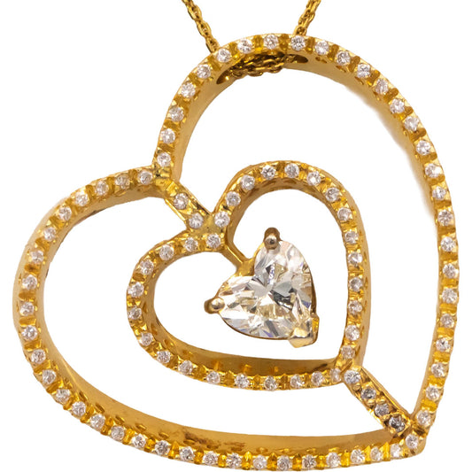 GARAVELLI 18k Yellow Gold Diamond Heart Pendant Necklace 1.55CT w/ 1.05CT Center