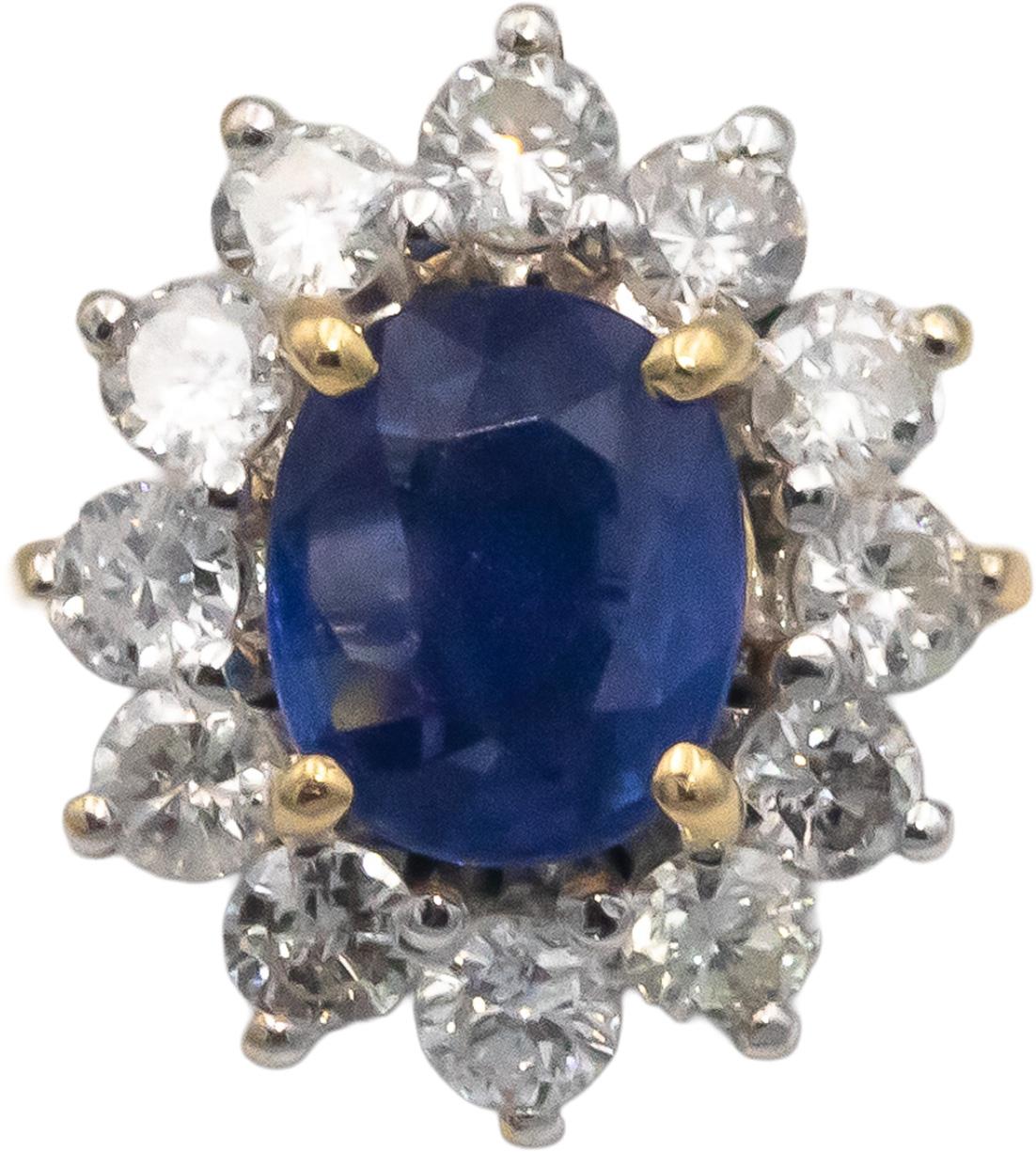 14k Yellow and White Gold 0.83CT Diamond and Sapphire Halo Ring Size 7