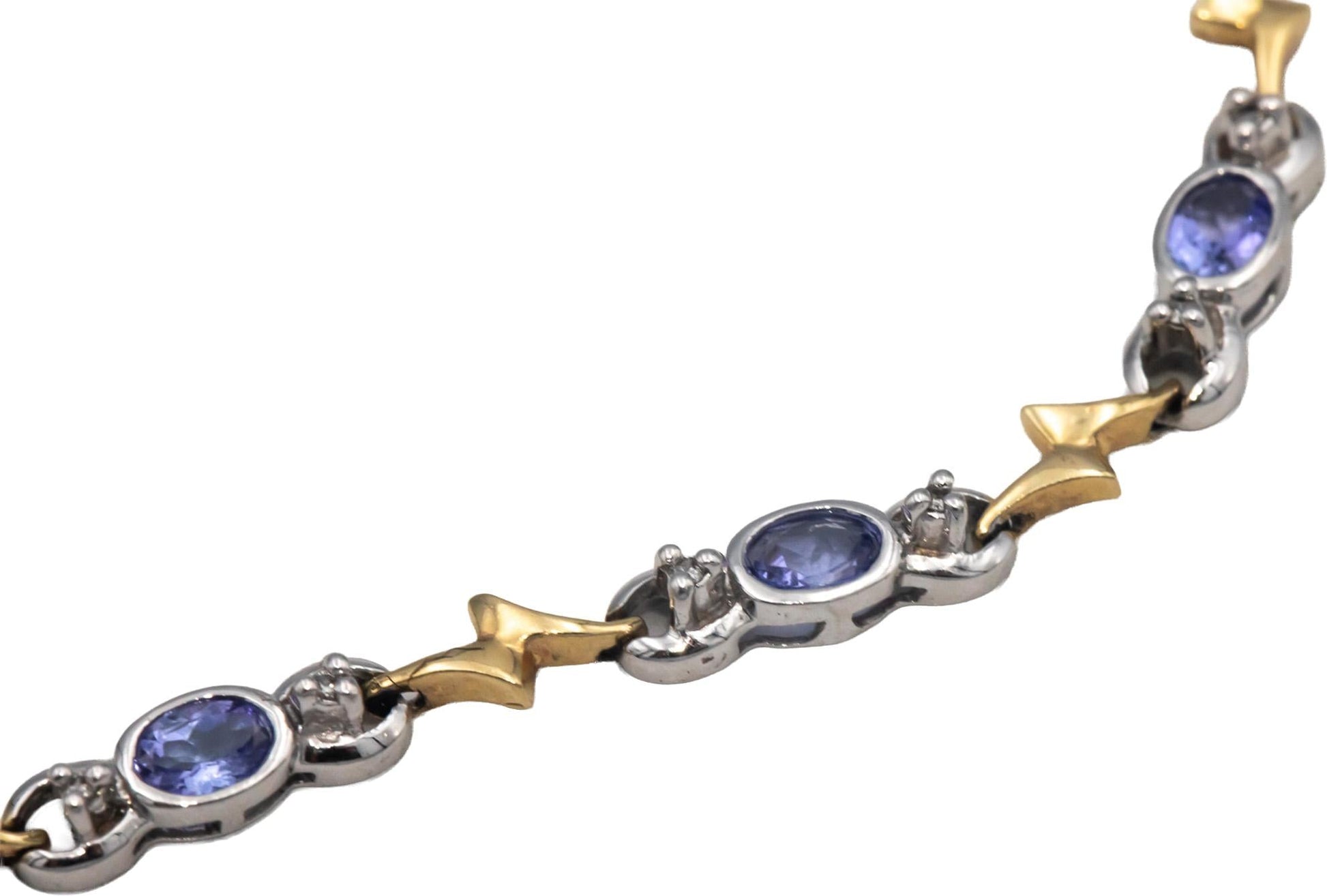 14k White and Yellow Gold 1.60CT Diamond and Tanzanite Fancy Link Bracelet