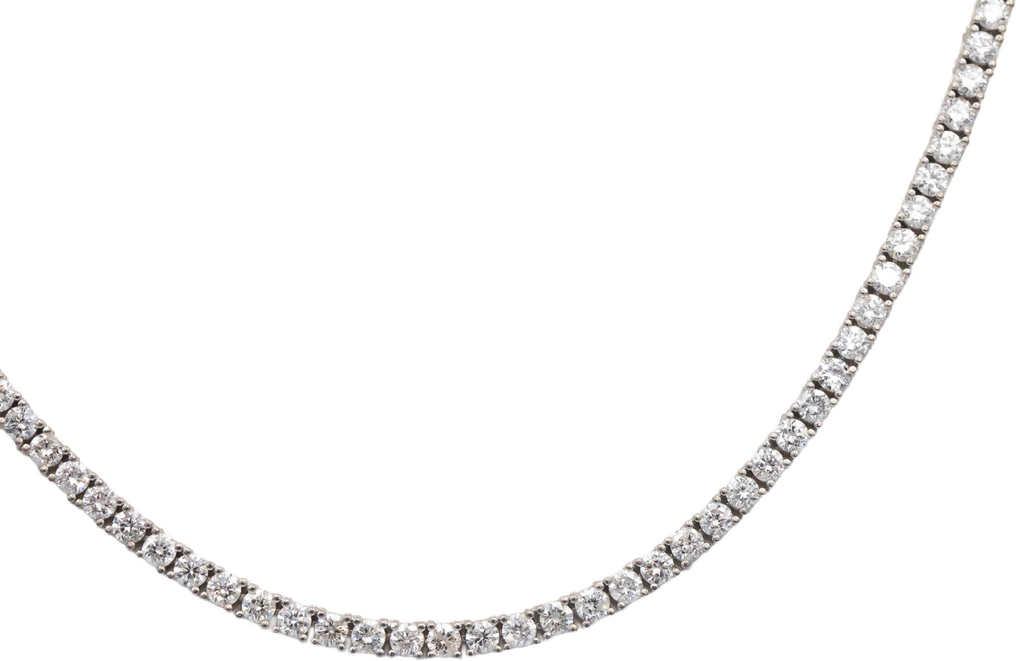 18k White Gold Round Cut Diamond Tennis Necklace 16.25" Long 9.01CT
