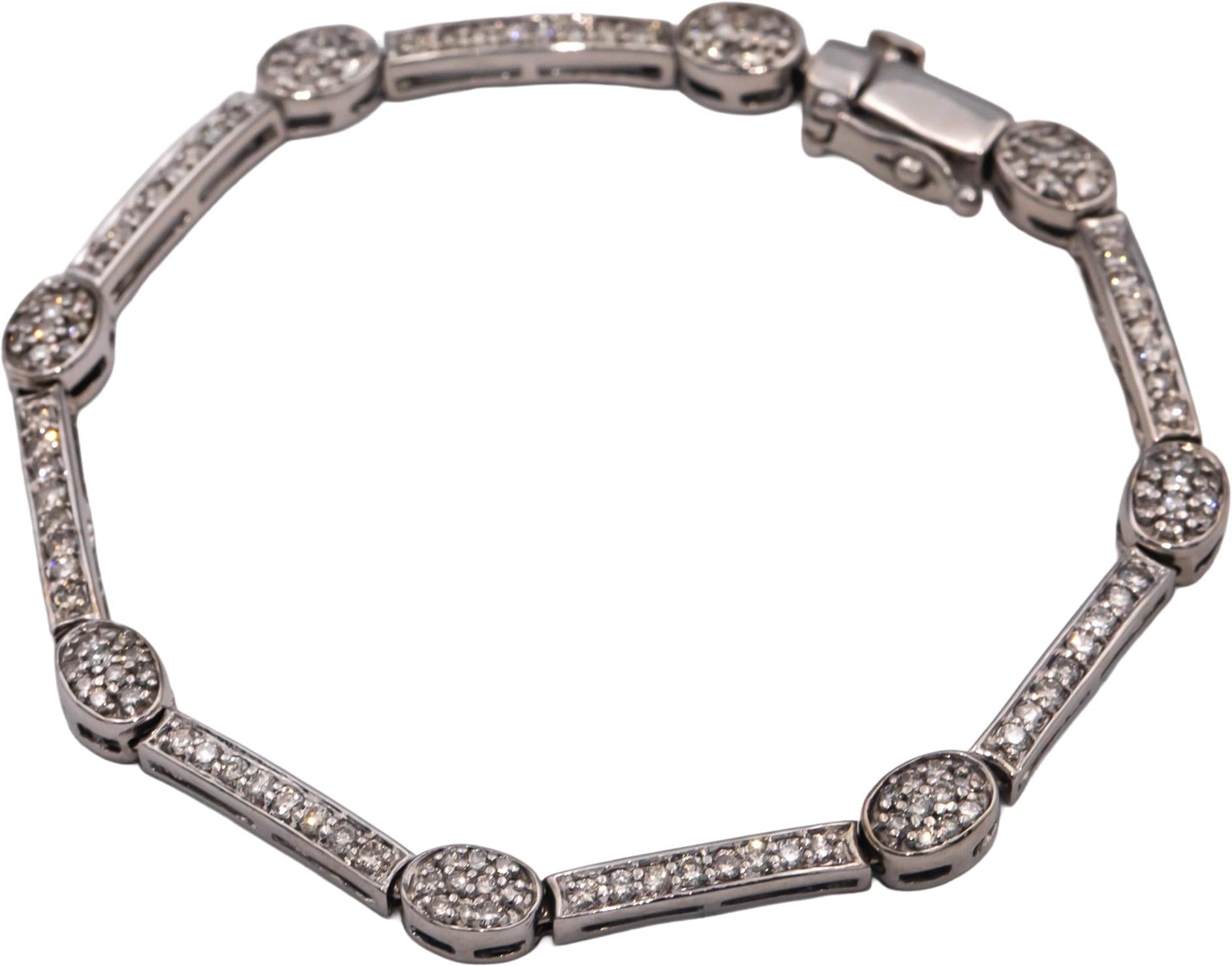 14k White Gold 1.50CT Round Cut Diamond Fancy Link Bracelet