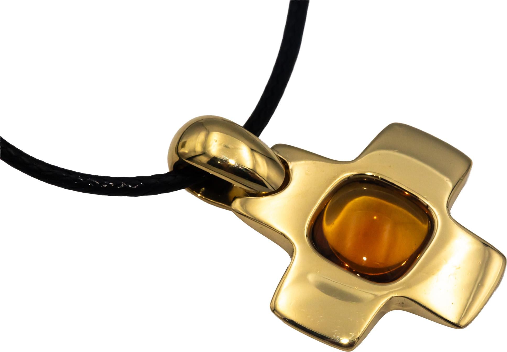 POMELLATO 18k Yellow Gold Jewelry Cabochon Citrine Greek Cross Pendant
