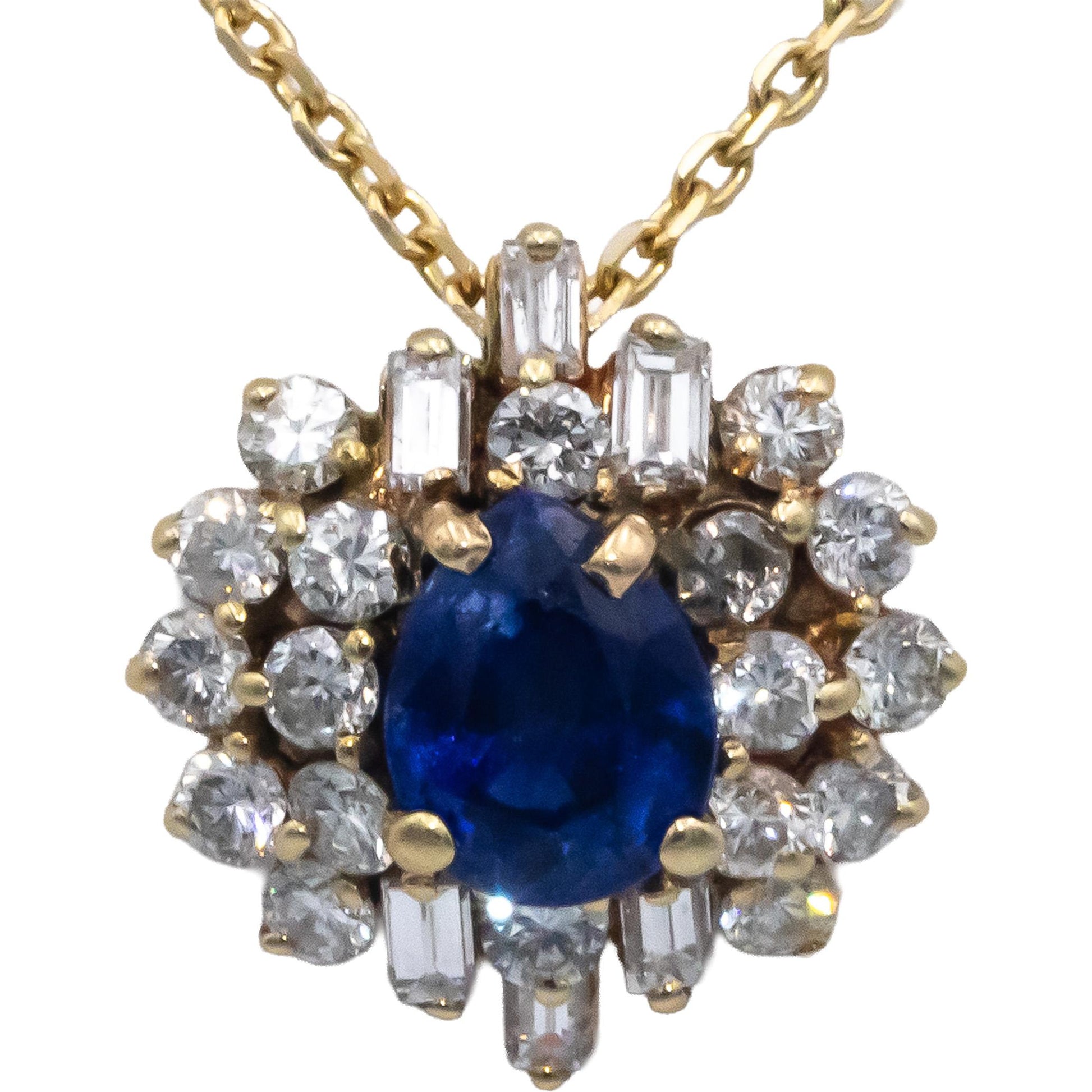 GIA 14k Gold Diamond & Sri Lanka Royal Blue Sapphire Pendant Necklace 1.85CT