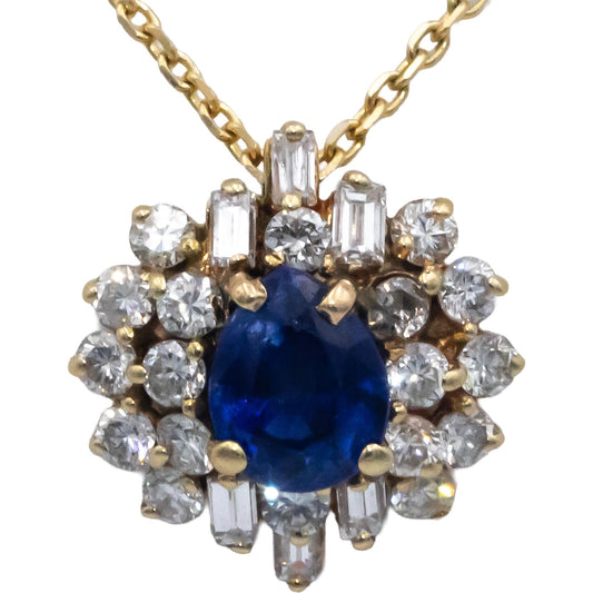 GIA 14k Gold Diamond & Sri Lanka Royal Blue Sapphire Pendant Necklace 1.85CT