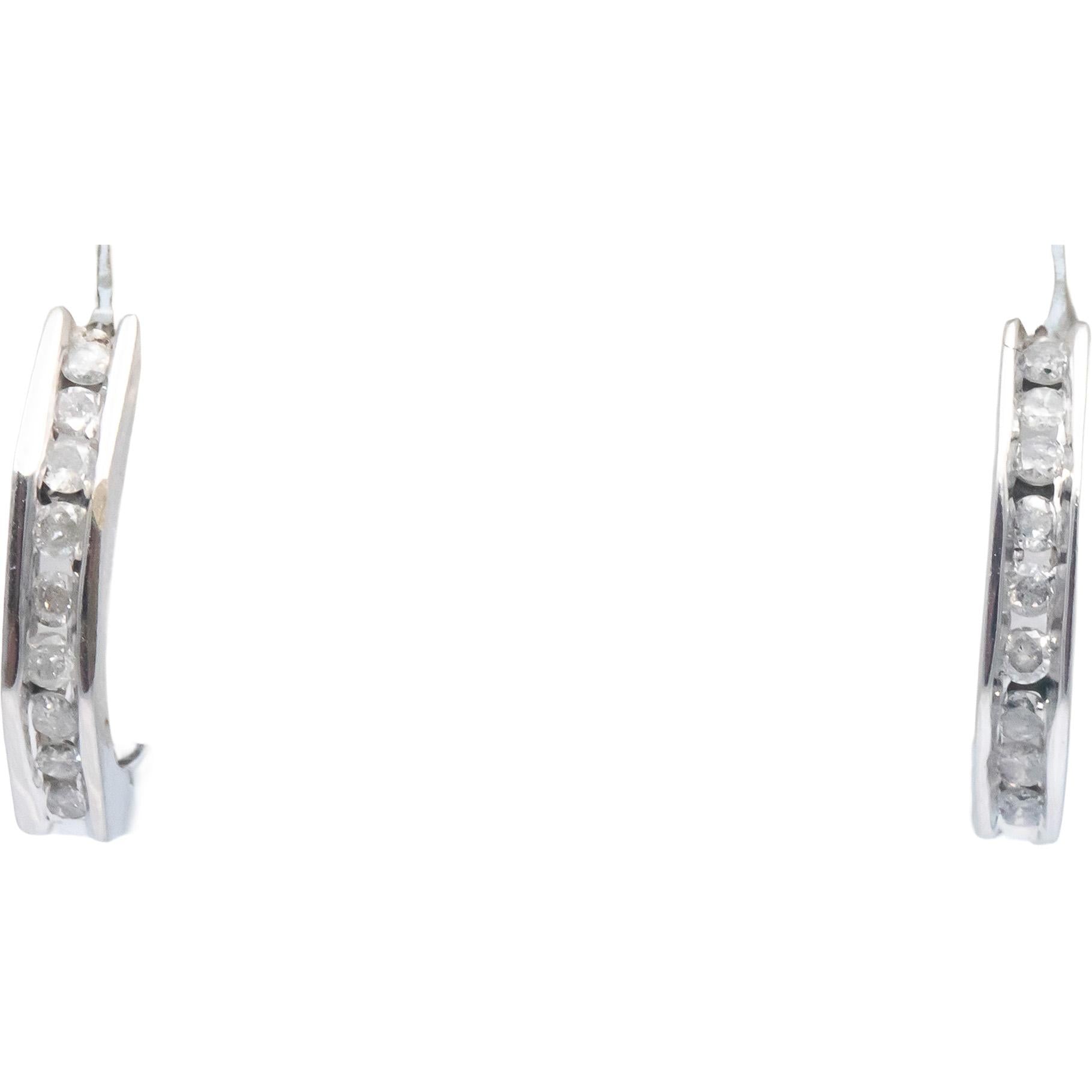 10k White Gold 0.25CT Round Cut Diamond Huggie Hoop Earrings