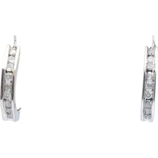 10k White Gold 0.25CT Round Cut Diamond Huggie Hoop Earrings