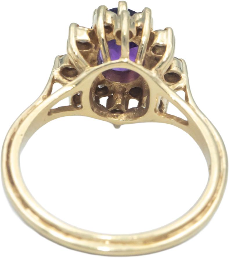 Round Diamond and Oval Cut Amethyst 14k Yellow Gold Ring 1.45CT Size 6.75