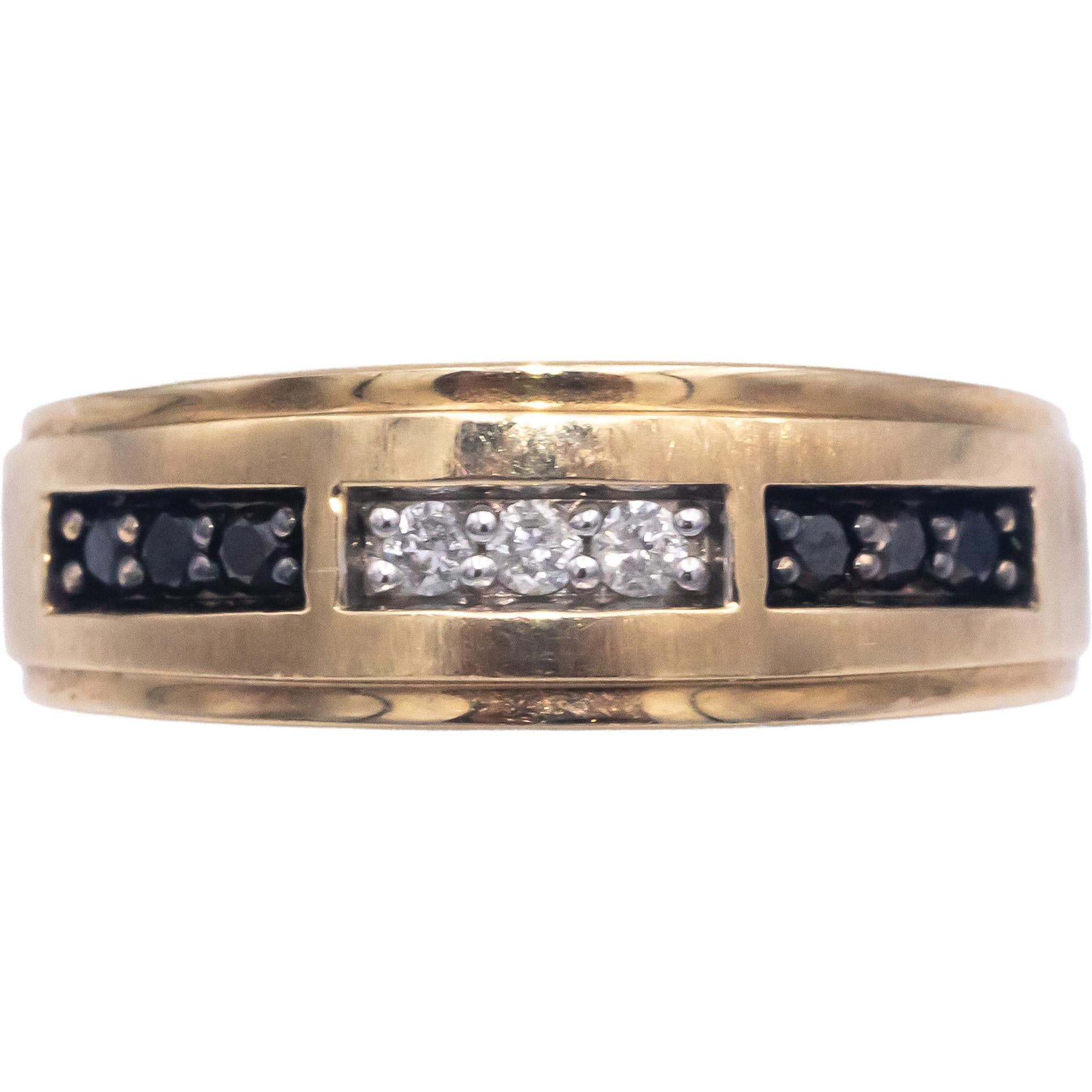 10k Yellow Gold 0.15CT White and Black Diamond Men's Band Ring Size 8