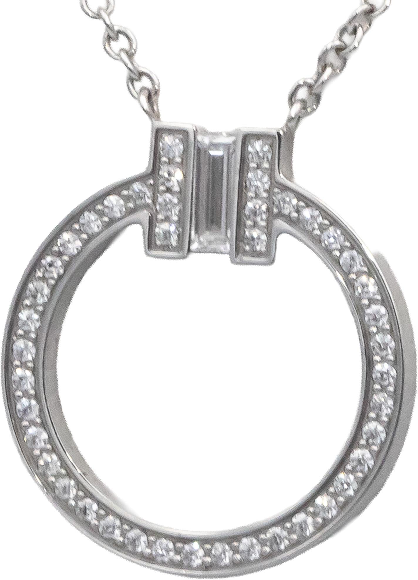 TIFFANY & CO. 18k White Gold 0.15CT Diamond T Circle Pendant Necklace $4800