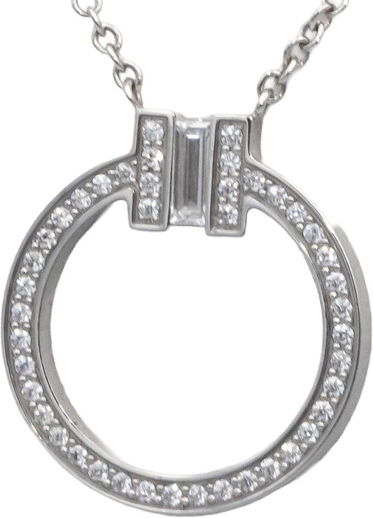 TIFFANY & CO. 18k White Gold 0.15CT Diamond T Circle Pendant Necklace $4800