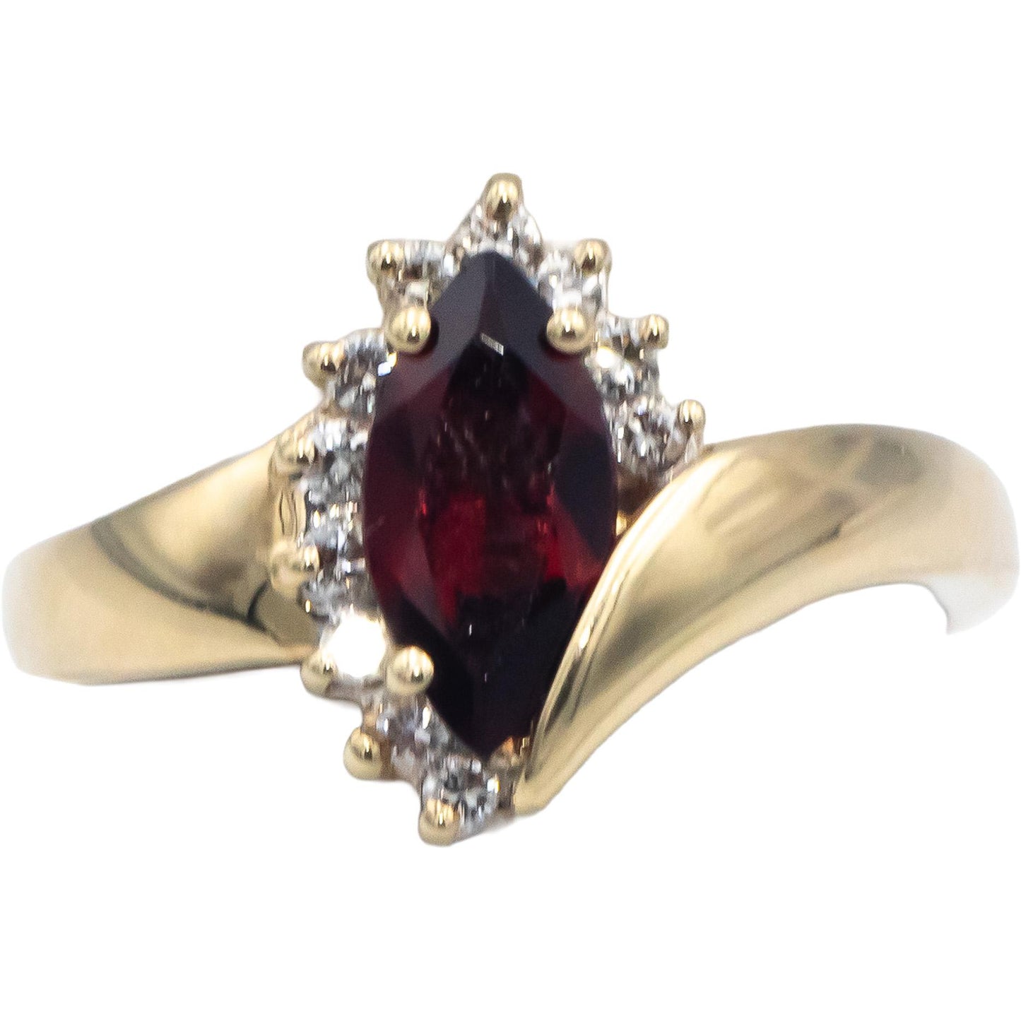 14k Yellow Gold 0.22CT Marquise Garnet and Round Diamond Cocktail Ring Size 7