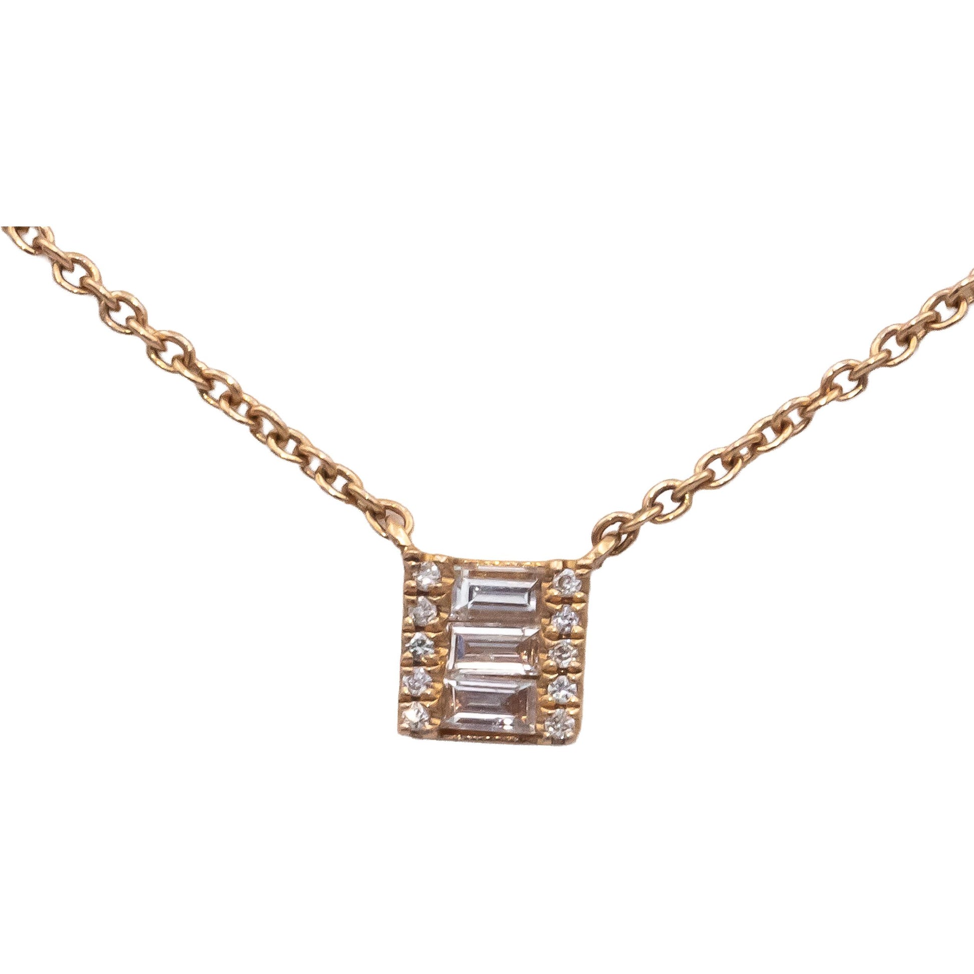 18k Yellow Gold 0.20CT VS Baguette & Round Diamond Pendant Necklace Chain